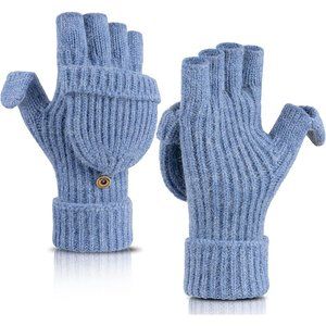 Women & Men Convertible Fingerless Gloves Womens Warm Knit Mittens